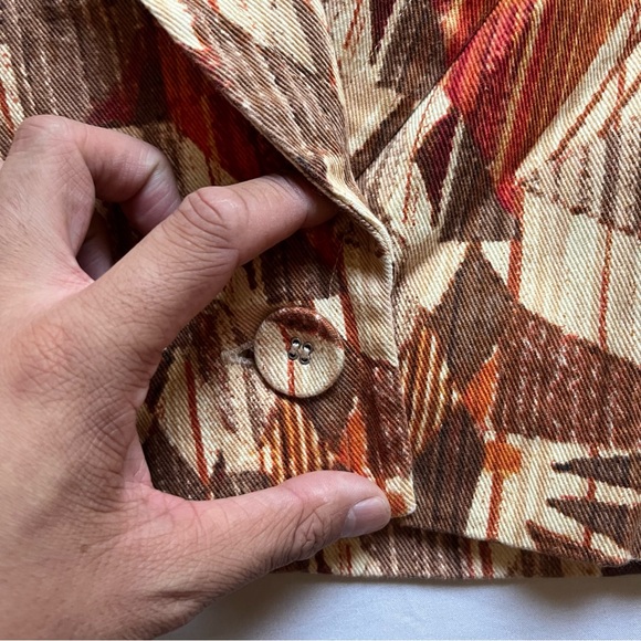 THE BRIGHT SIDE brown orange cream geo one button cropped long sleeve jacket - Picture 4 of 7